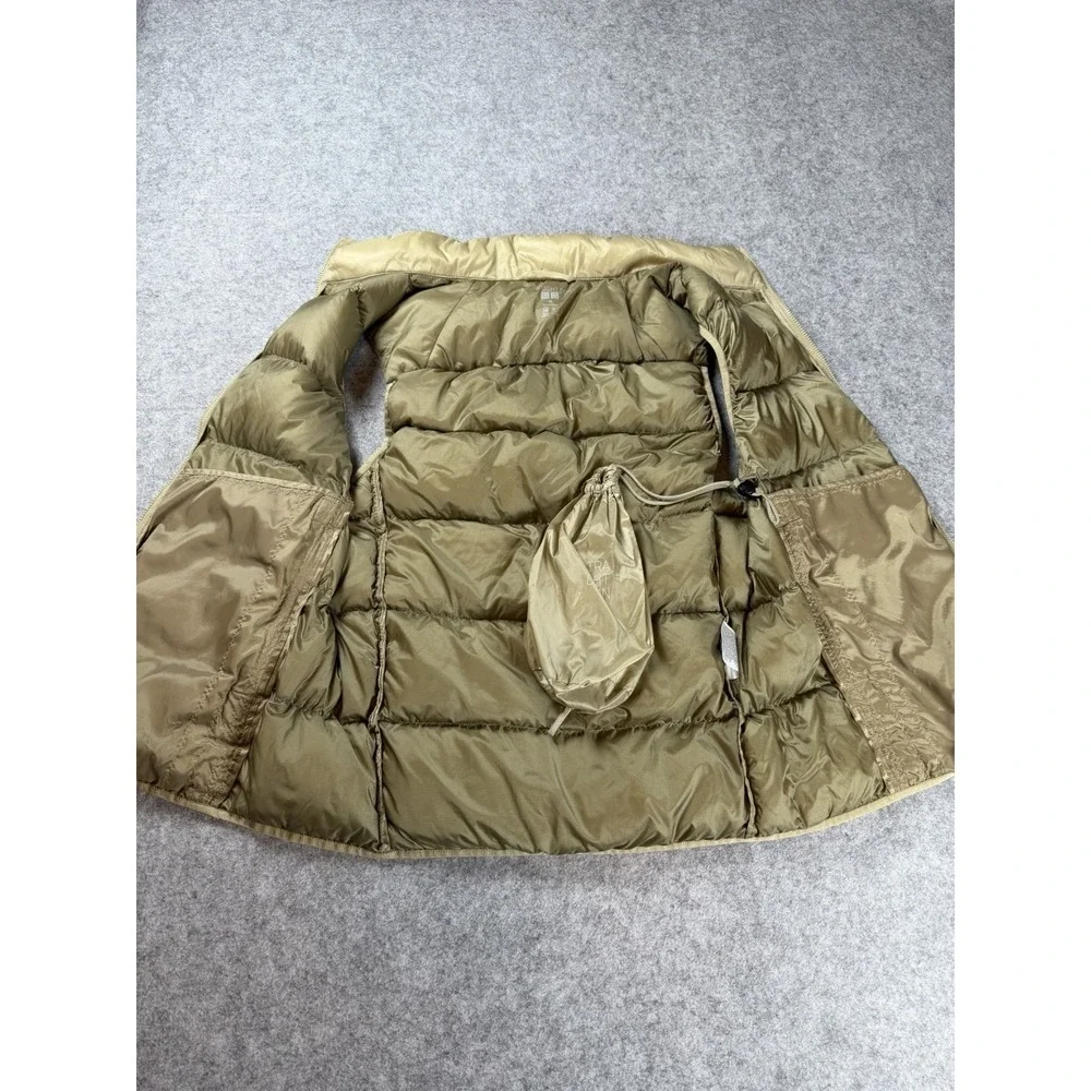 Uniqlo Ultra Light Down Vest Womens S Shiny Beige Gold Puffer Full Zip Pockets